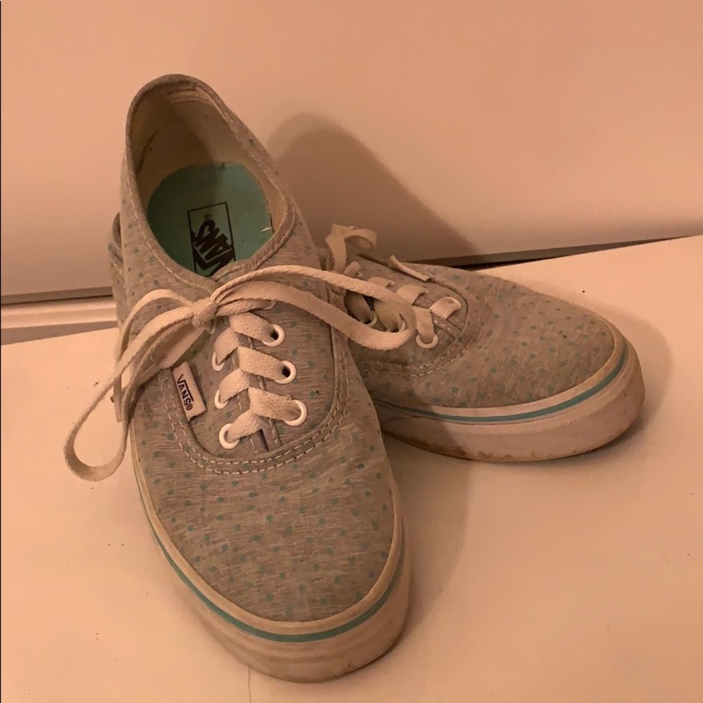 Authentic Youth Gray and Teal Polka Dot Vans